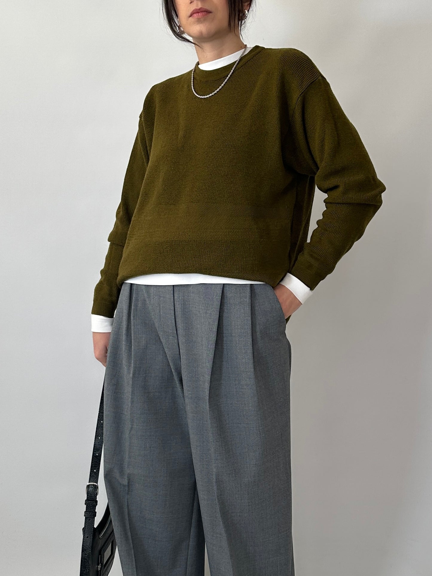 Virgin wool olive green vintage sweater