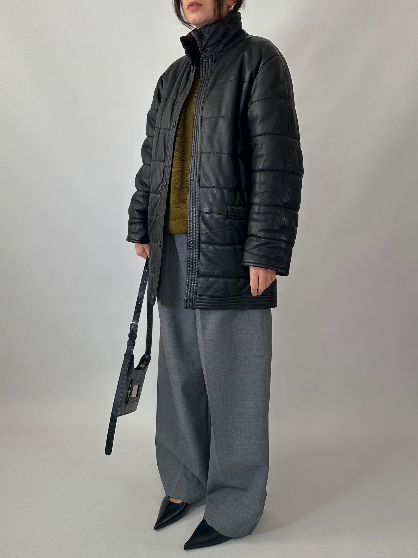 Padded leather vintage jacket