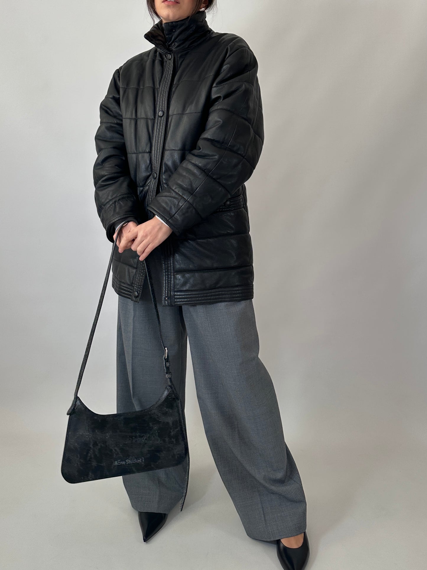 Padded leather vintage jacket