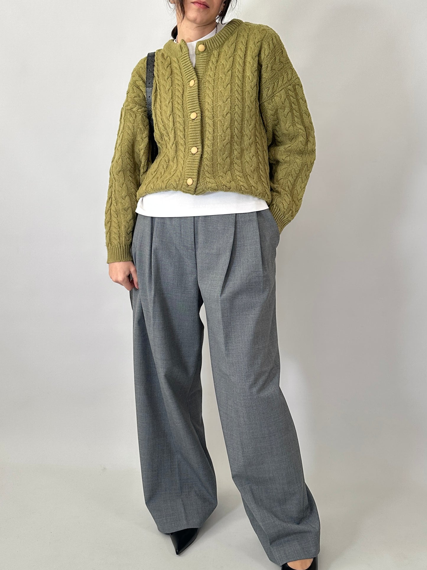 Cable knit pistacho cardigan