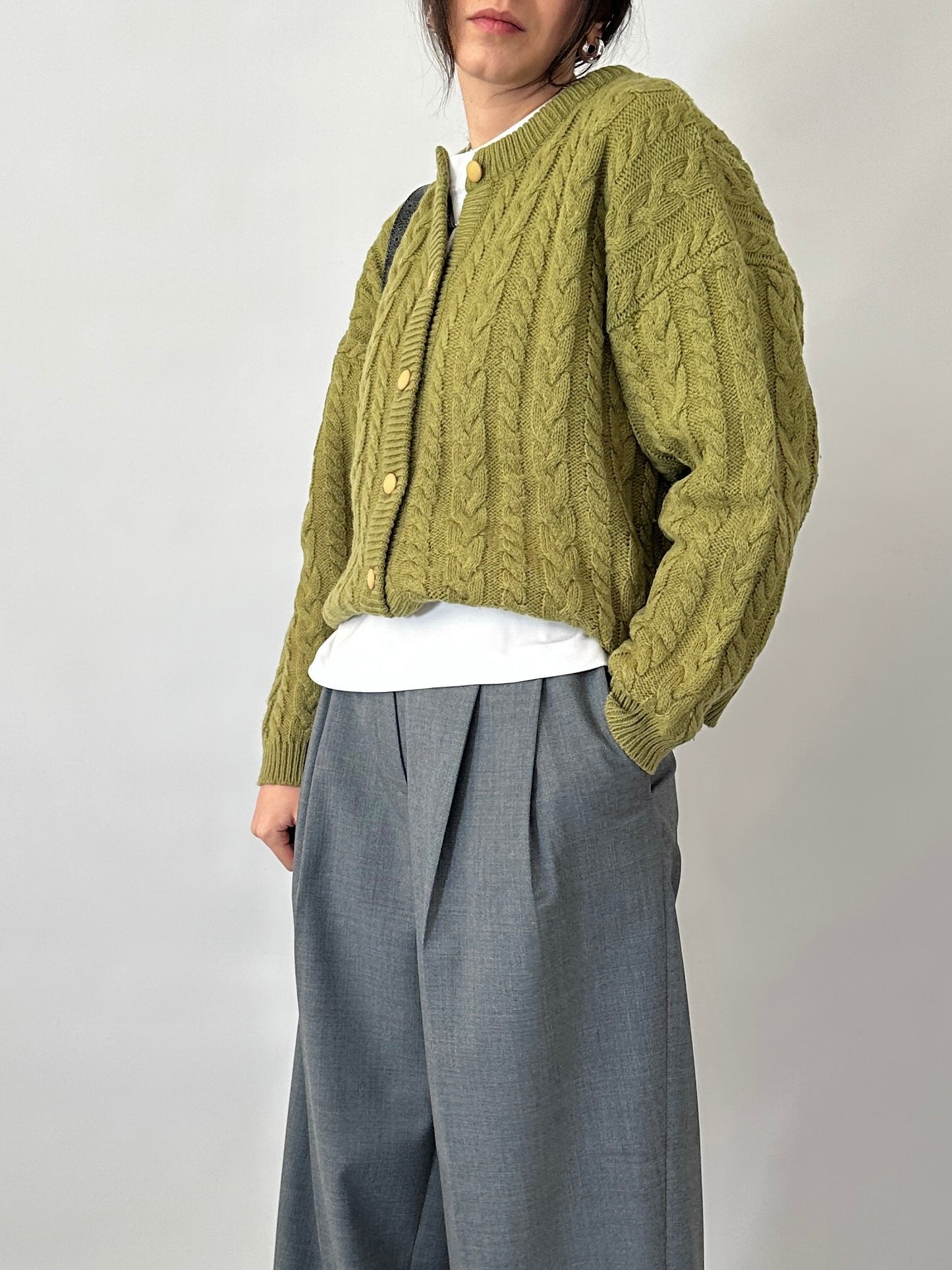 Cable knit pistacho cardigan