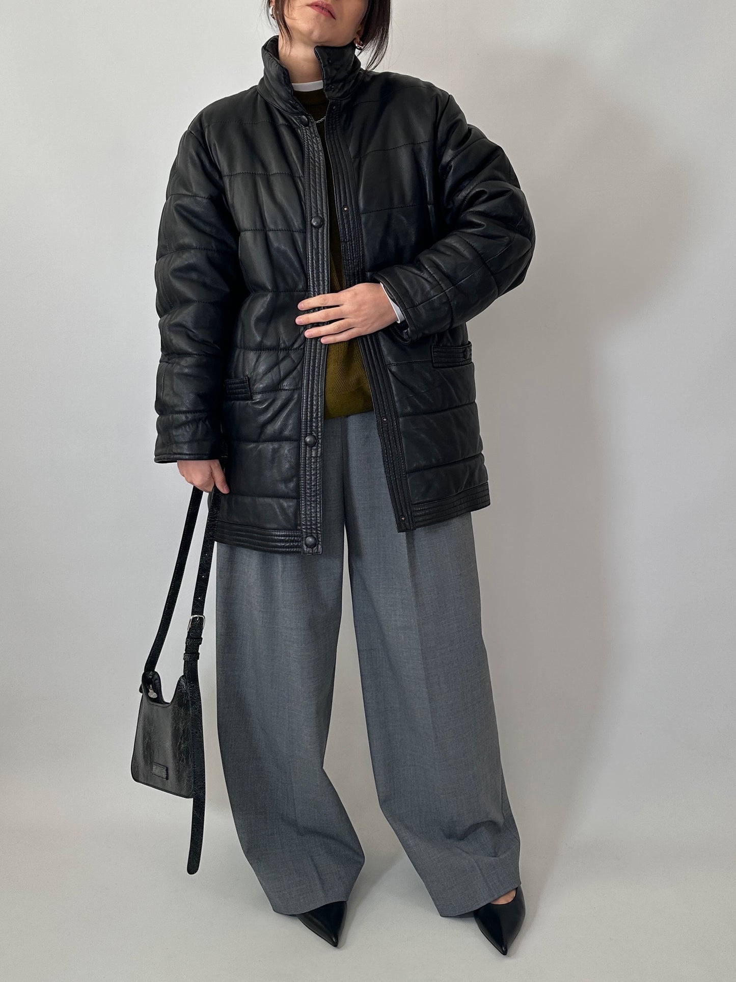 Padded leather vintage jacket