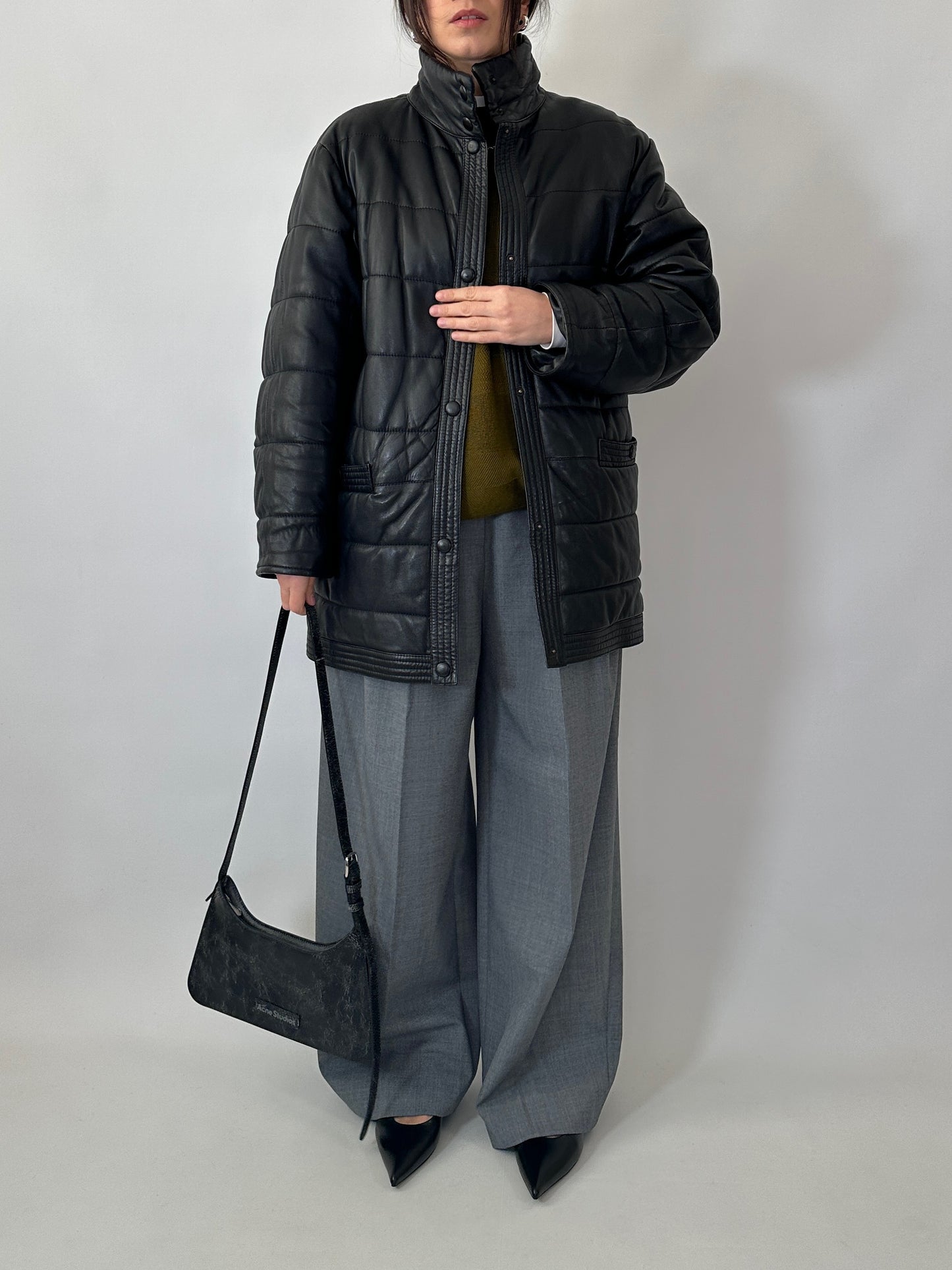 Padded leather vintage jacket