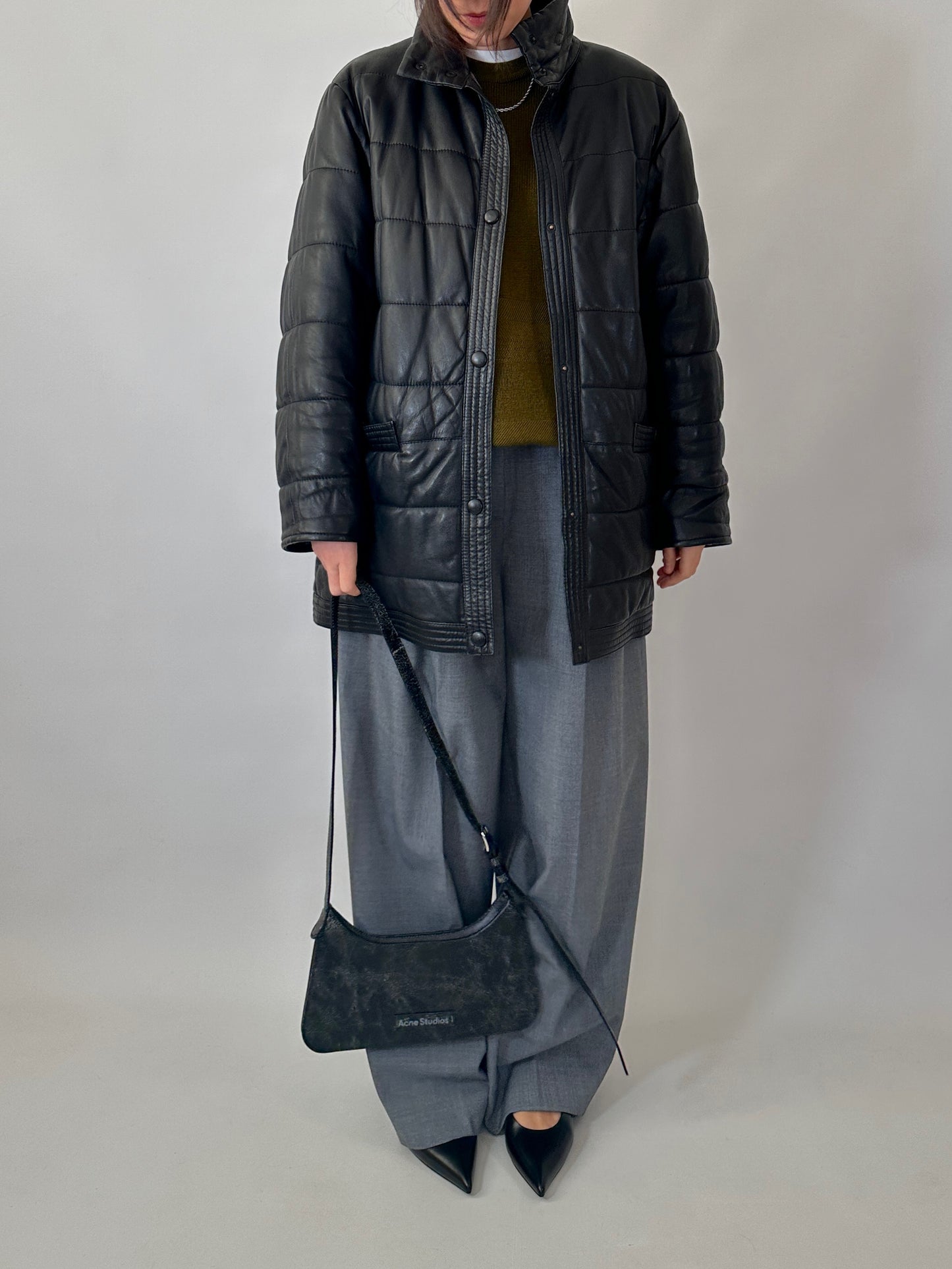 Padded leather vintage jacket